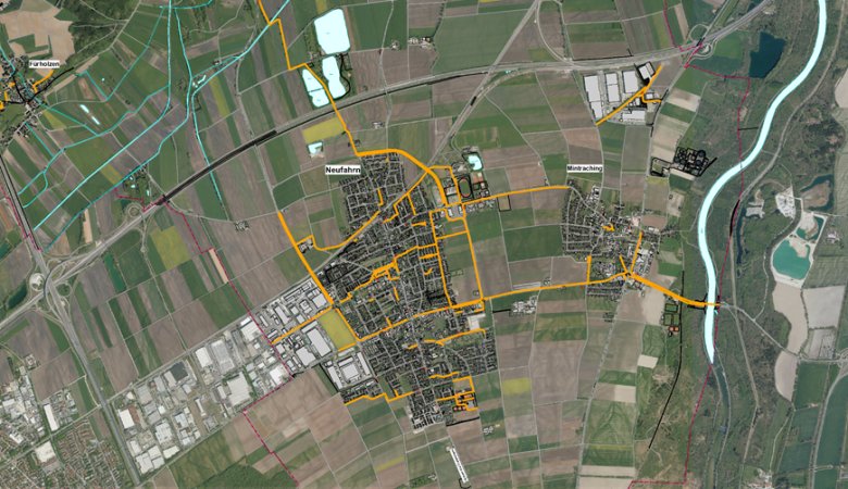 Übersichtskarte Neufahrns mit südlichem Gemeindegebiet